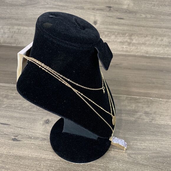 Melrose and Market Multi Layered Long Necklace Gemstone Pendant Charm Gold Tone - Picture 5 of 9